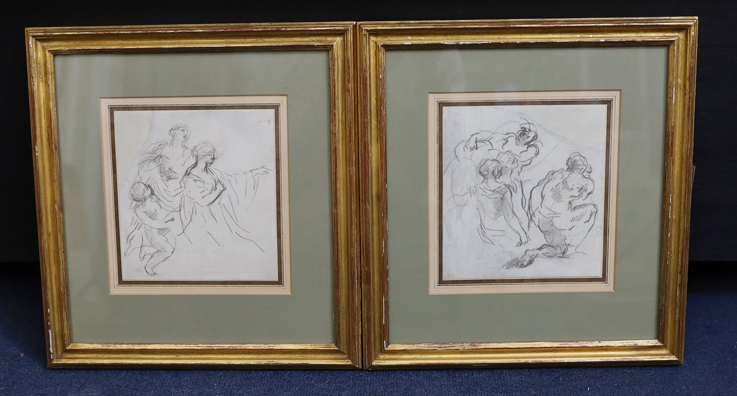 Antonio Dominico Gabbiani (1625-1726), Studies of classical figures, two black crayon works on paper, 16 x 14.5.cm and 15.5 x 14.5cm